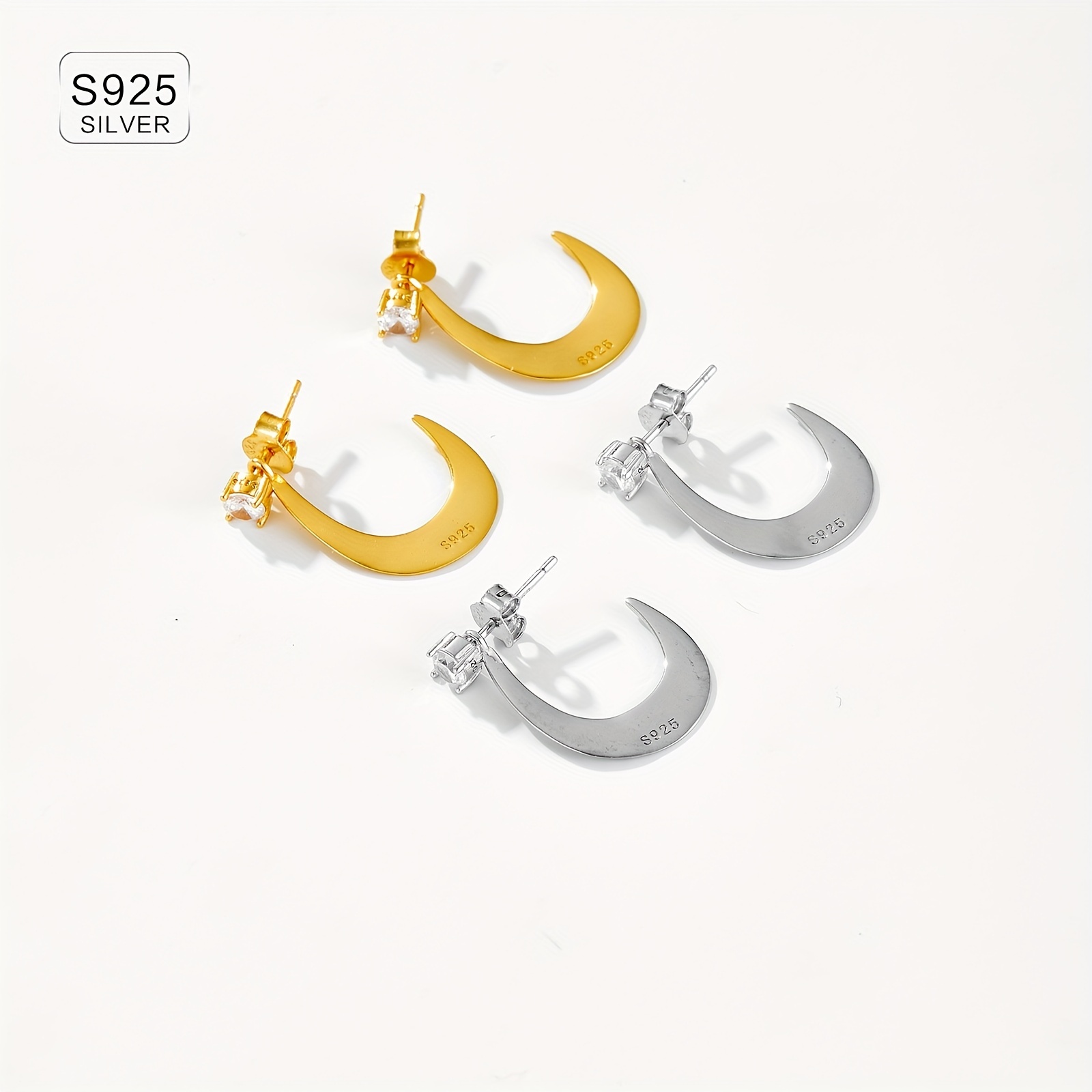 Women's Elegant 925 Silver Earrings with Irregular Geometric Zirconia